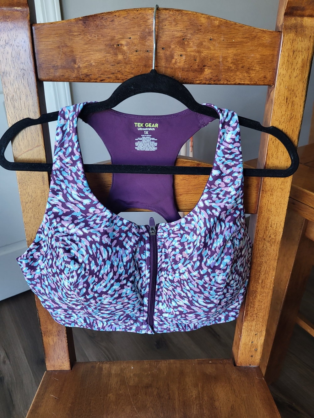 tek gear Purple and Light Blue Patterned Front-Zip Sports Bra